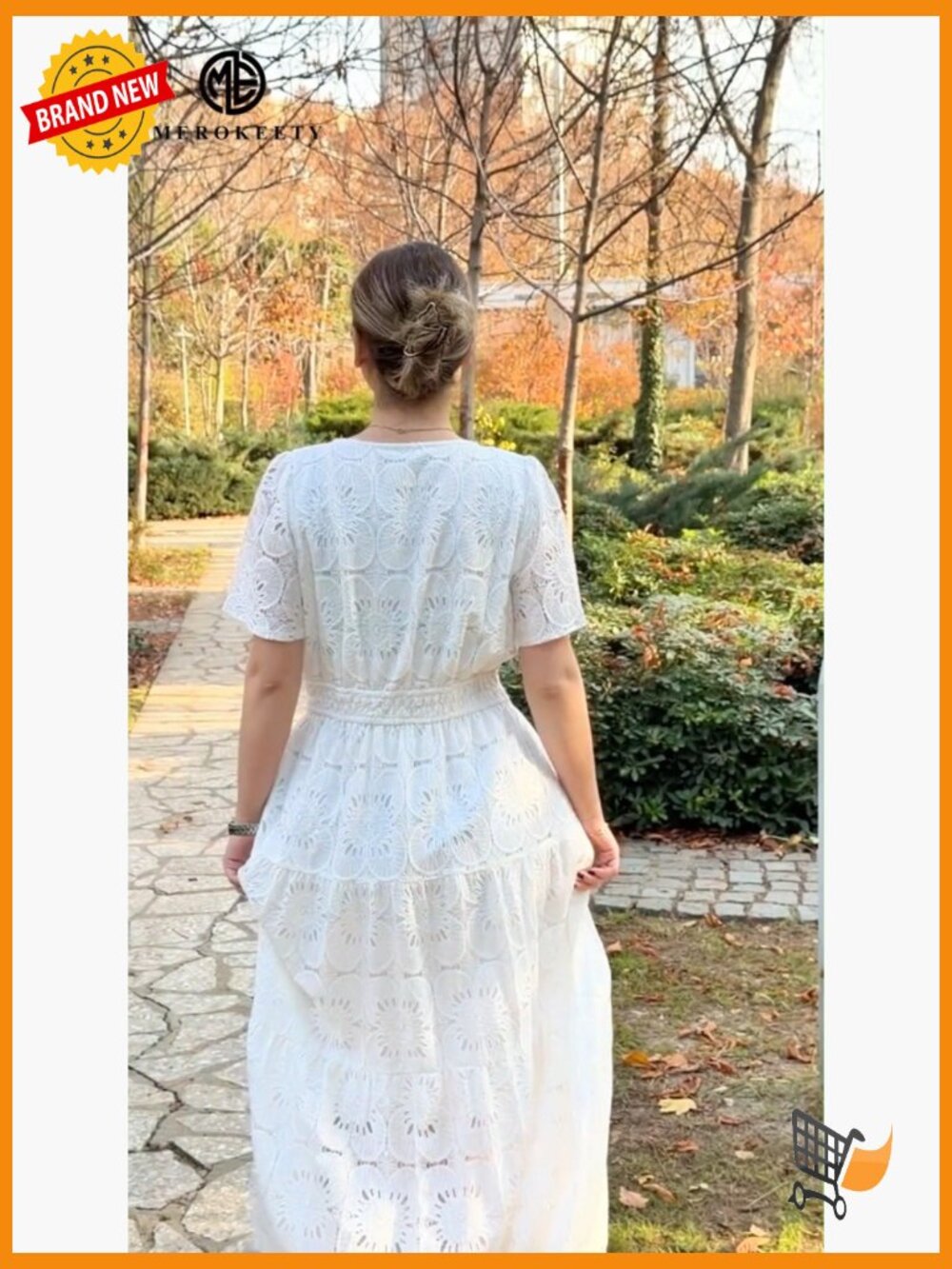 Women's Summer Boho Floral Maxi Dress Eyelet Lace Short Sleeve A Line - Picture 7 of 7